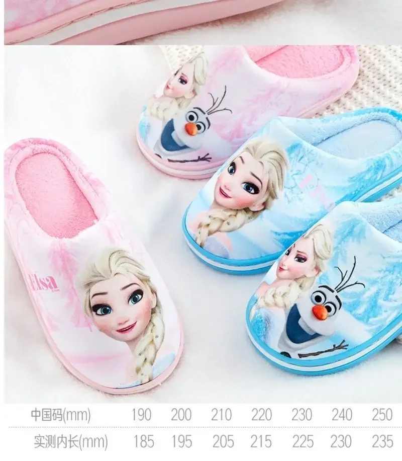 Disney Frozen Elsa Princess Shoes Children\'s Cotton Slippers Girls Cute Lightweight Cartoon Winter Warm Home Cotton Slippers