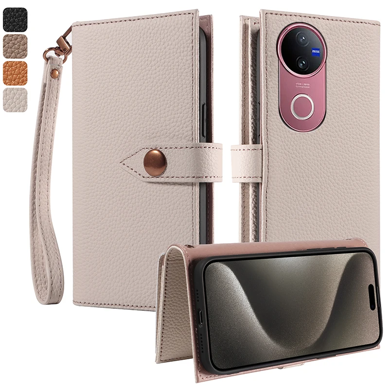 

100% Real leather multifunctional card slot wallet Cover For VIVO V50 V40 V30 V29 V25 5G V23 Pro Flip Magnetic skin phone Case