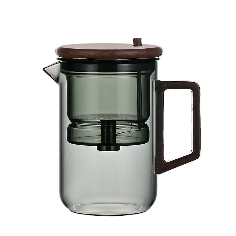 

One Click Magnetic Switch Tea Separation Filtration Glass Tea Pot Wood Handle Tea Water Separation Inner Container Teapot