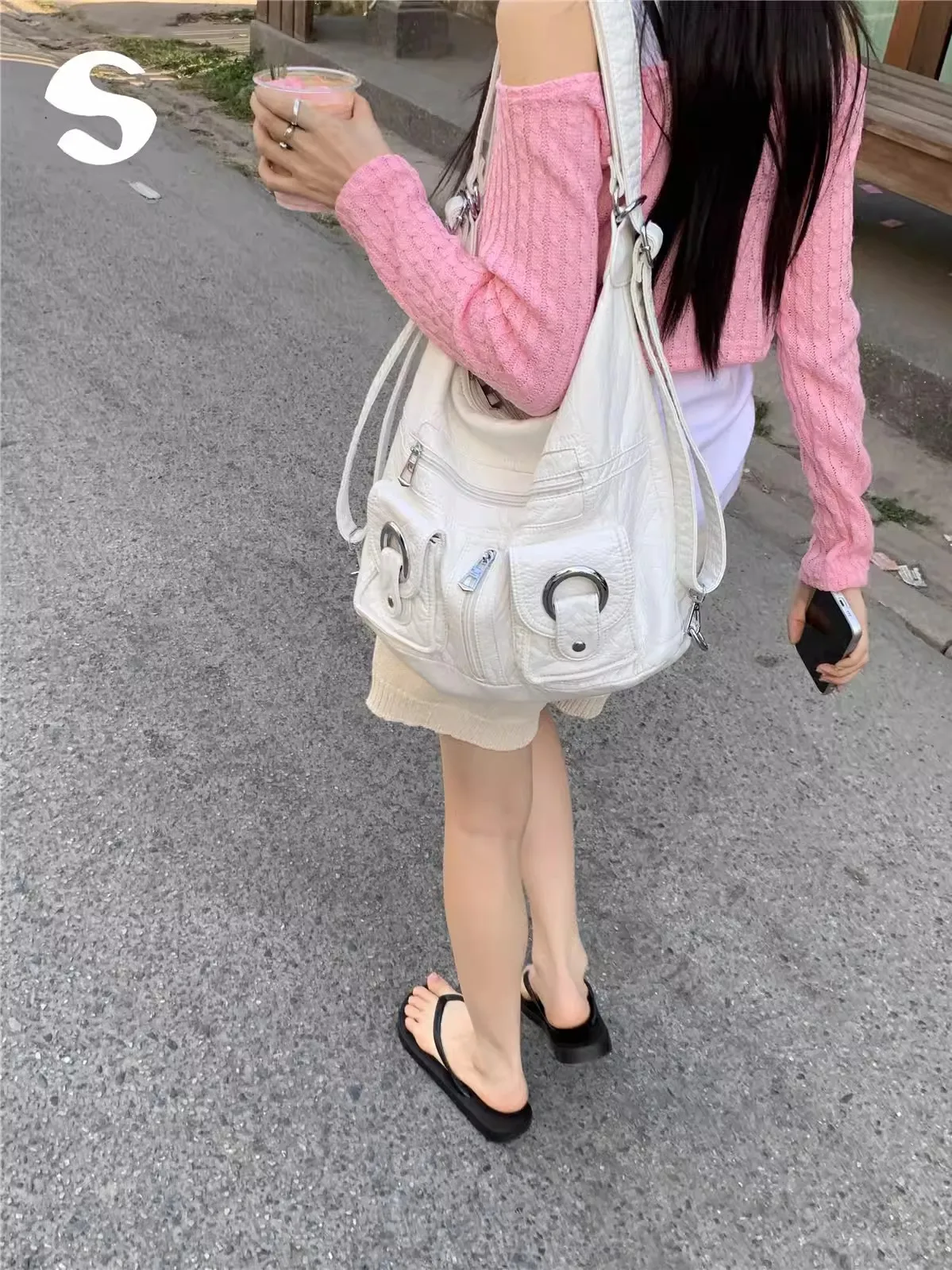

Curated Convertible Backpack - Minimalist PU Leather Crossbody with Multi-Zip Pockets, Work to Weekend