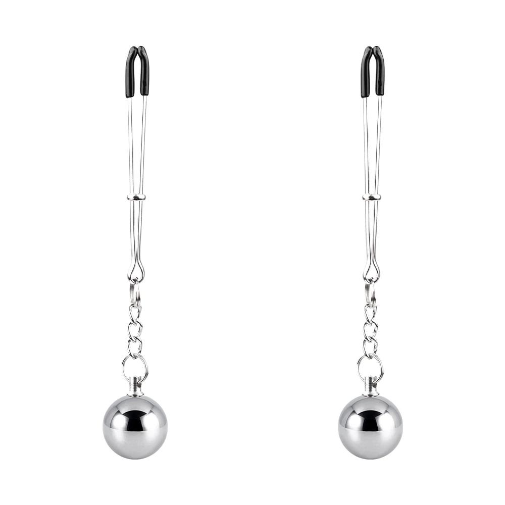 Nipple Clamps Metal Ball with Weights Adjustable Tweezers Clip Silver Breast Clips Adult Sex Toys for Women and Couples Pleasure