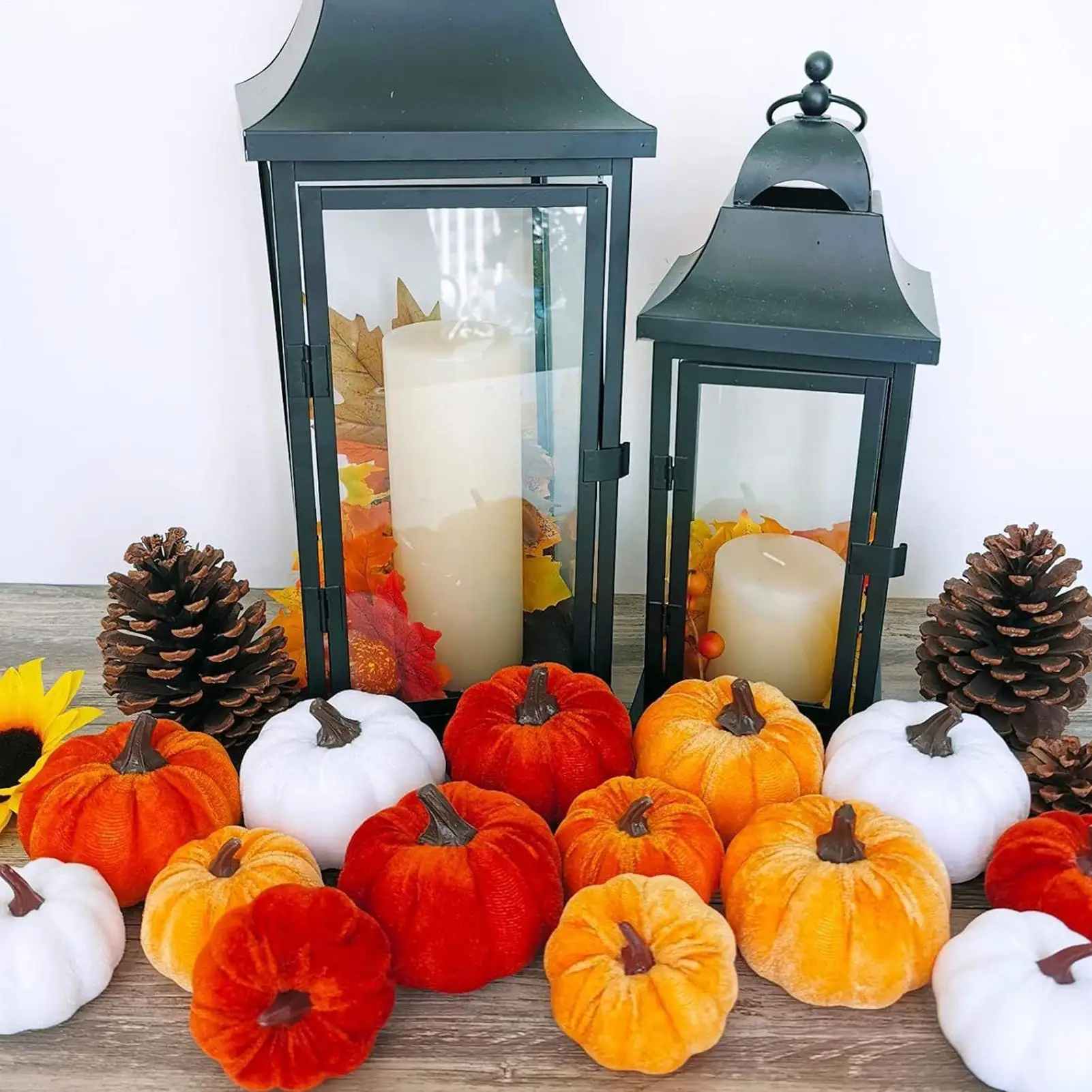 

16pcs Velvet Artificial Pumpkins Decoration Pumpkin Decor For Fall Halloween Thanksgiving Autumn Harvest And Home Decorations