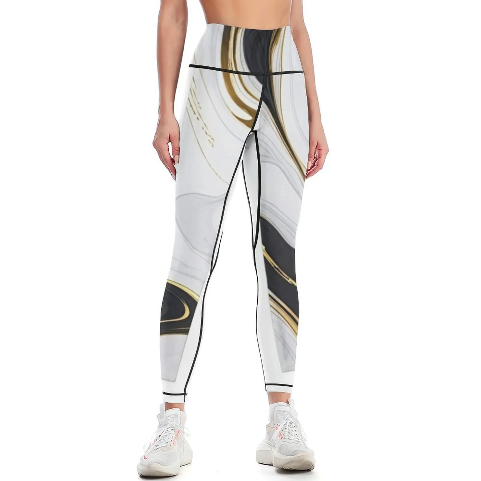 

white and black with plated gold marble Leggings Fitness clothing push up fitness exercise clothing for Womens Leggings