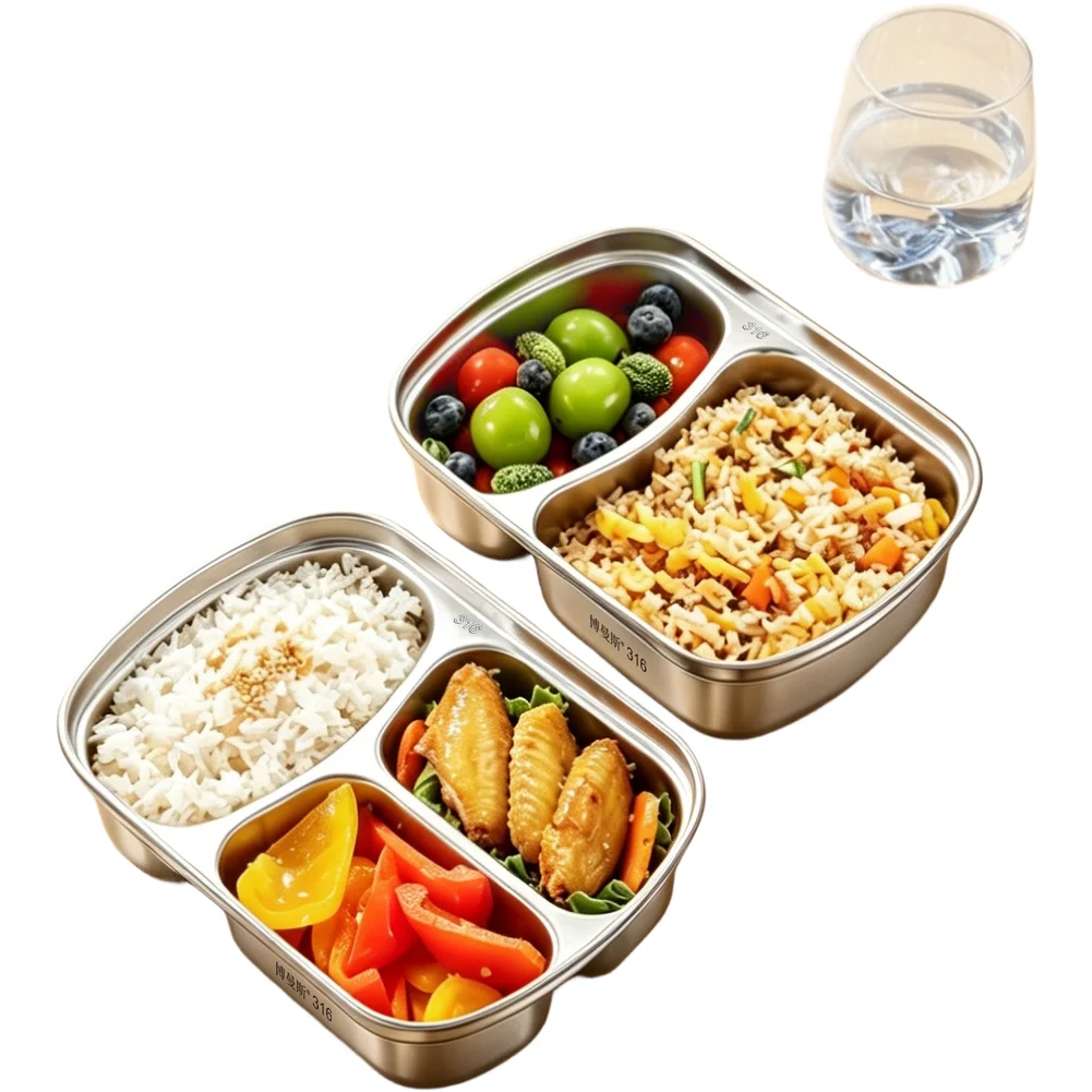 Lunch Box with Lid and Insulated Bag 316 Stainless Steel Construction Compartmentalized for Separated Food Storage