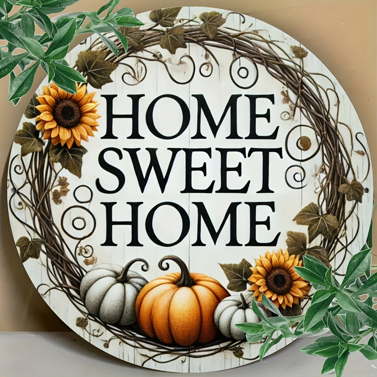 An 8 X 8 Inch Metal Sign Featuring a Sweet Home Wreath Design, Wreath Additions, a Metal Wreath Sign, And an Autumn Wreath Sign