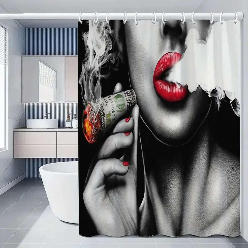 Bathroom Shower Curtain Funny Dollar Cigarette Curtains for Bathroom Accessories Bath Cover Waterproof Fabric Anti-mold Full