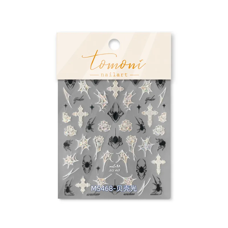 Hochwertige Halloween schwarz-weiße funkelnde Muschel Licht Spinnennetz Rose Nagelaufkleber Kunst Aufkleber Design Maniküre Werkzeug MS-468 – Detail 9