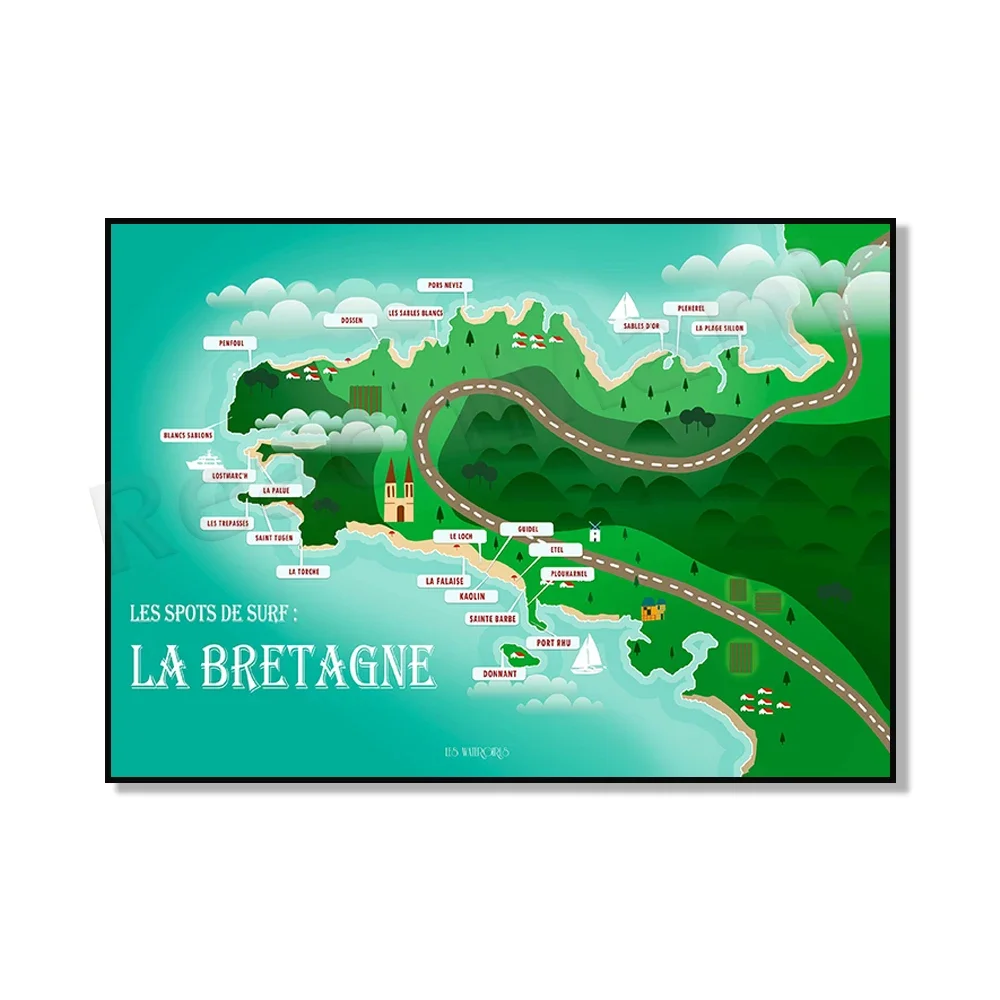 Martinique, Bordeaux-Gironde, France, Guadeloupe, Brittany, Basque Country, Bali Uluwatu surf map poster, gift for surfers