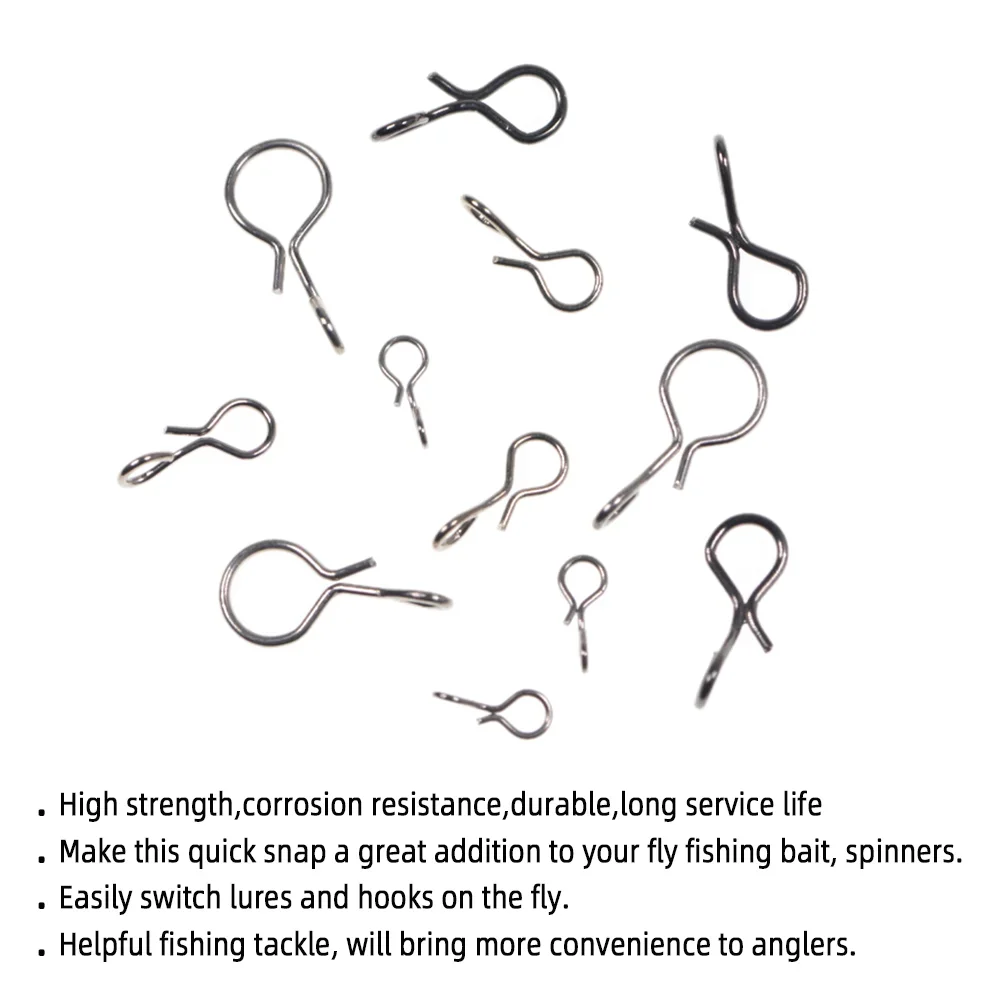 50 Stück/200 Stück Hochkarbon-Stahl Fliegenfischen Schnellwechsel-Clips Sabiki Rig Jig Köder Spinner Verbinder Angelzubehör – Detail 5