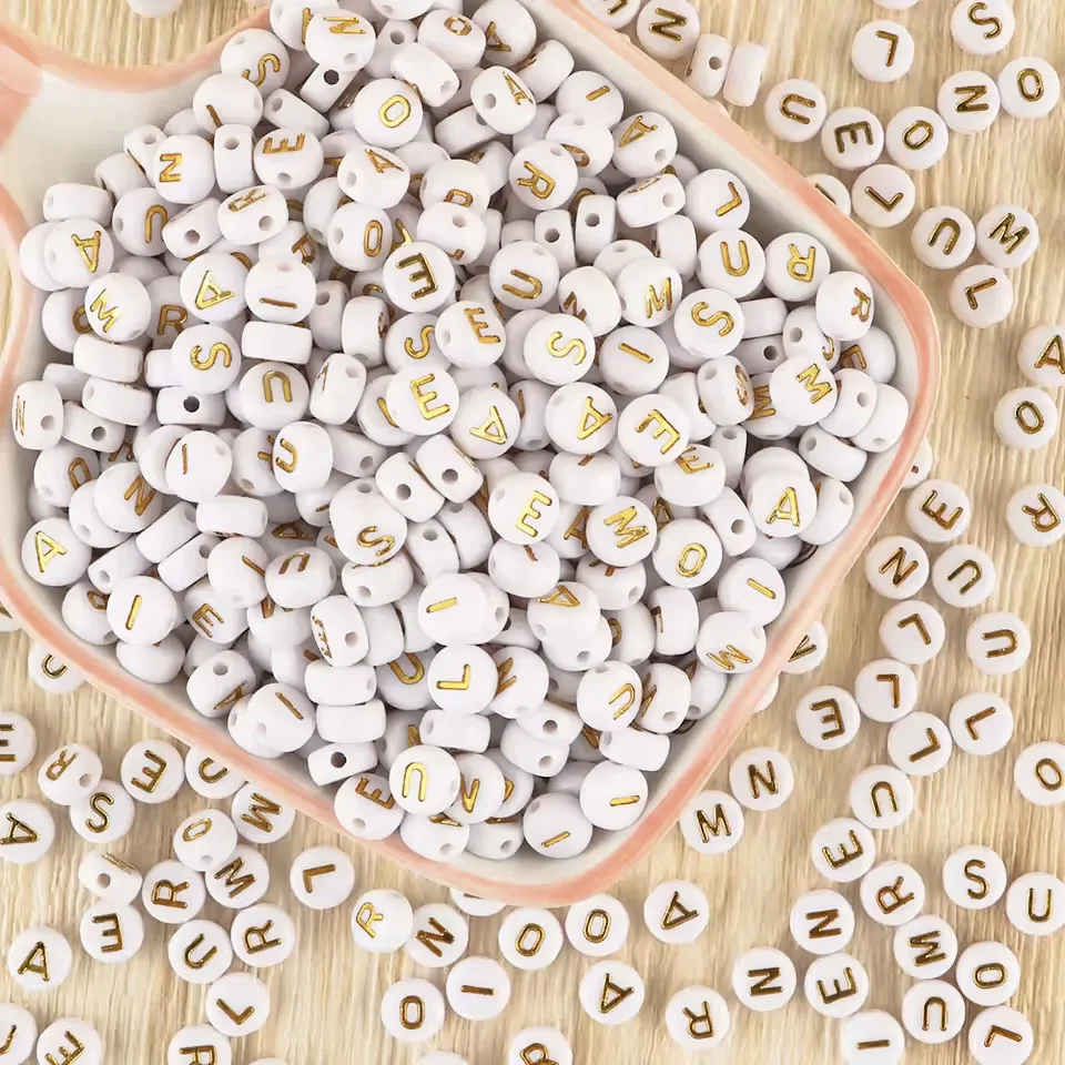 100pcs Mixed 7mm White Gold Color Round Flat Alphabet Loose Beads Letter Acrylic Beads For Jewelry Making Diy Bracelet Necklace image 5