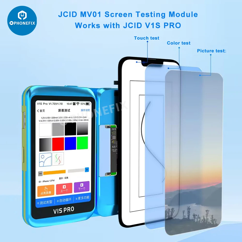 JCID MV01 Screen Testing Module used with V1S Pro Programmer for iPhone Samsung Xiaomi Android Screen Touch Function Color Test