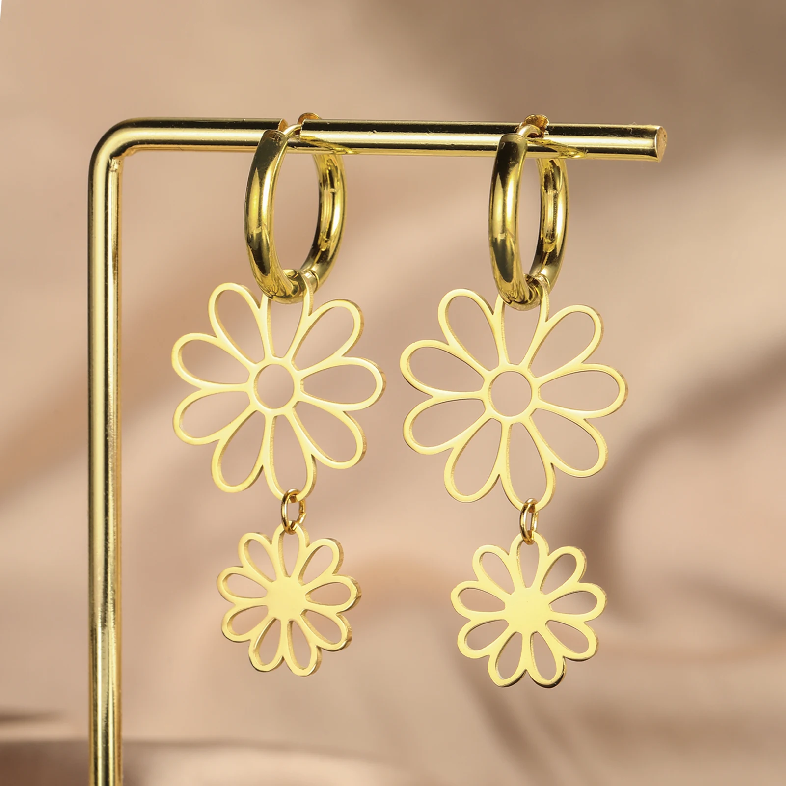 COOLTIME Blumen-Tropfenohrringe für Damen, Edelstahl, goldfarben, Kpop, Party, Geburtstagsgeschenk, Zubehör, Großhandel – Detail 17