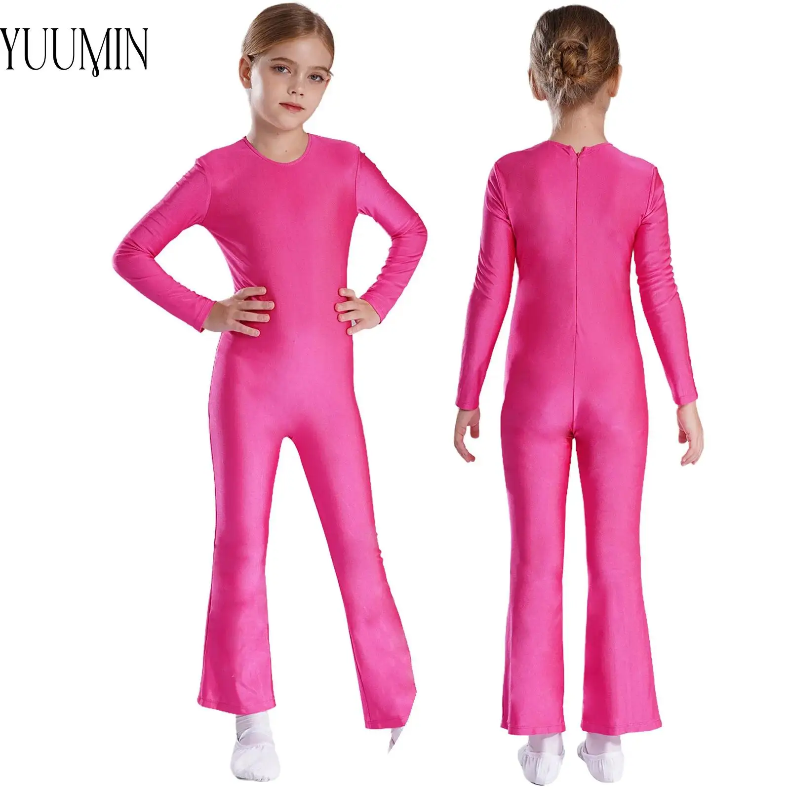 

Girls Ballet Dance Gymnastics Yoga Leotard Long Sleeve Sheer Mesh Jumpsuit for Figure Skating Acrobatics Stage Performance