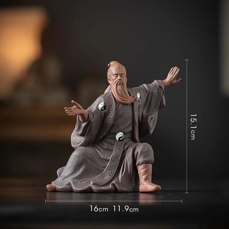 Chinese Tai Chi Creator Taoist Priest Zhang Sanfeng Statue Zi Sha Clay Figure