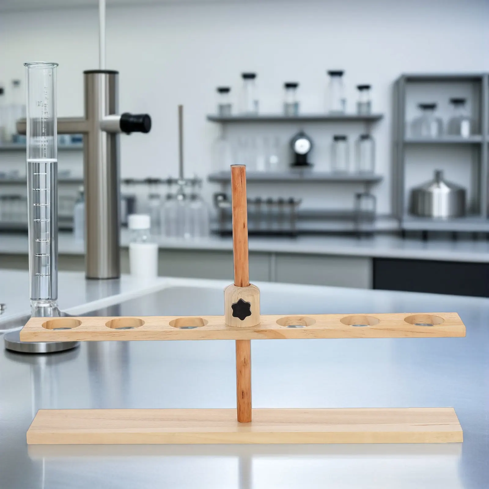 6 Hole Wooden Adjustable Chemistry Funnel Stand Laboratory Equipment Base for School Science Experiments Stem Education view 4