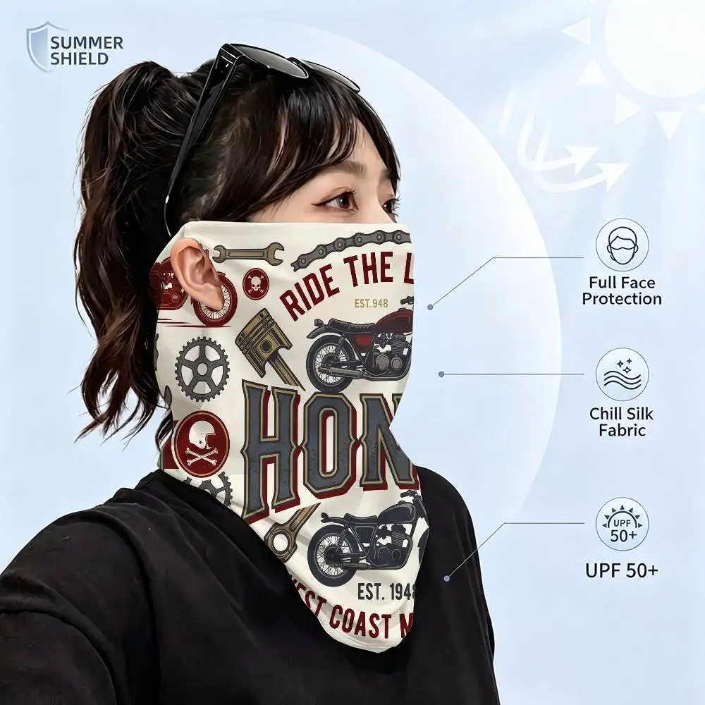 FOR HONDA UPF50+ Ice Silk Neck Gaiter Full Face Mask Cycling Motorcycle Fishing Breathable Sun Protection Face Cover