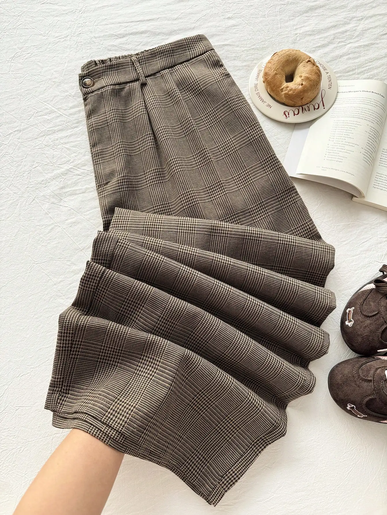 

Винтажные плиссированные клетчатые брюки больших размеров для женщин, повседневная осенне-зимняя одежда, стиль «Снова в школу и учитель»