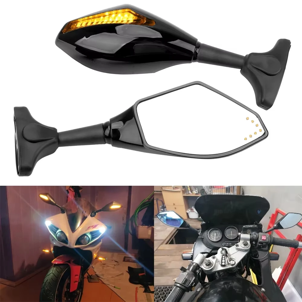 

Rearview Mirror Universal Integrated Side Mirrors Motorcycle LED Turn Signal Mirrors A Pair Turn Indicators