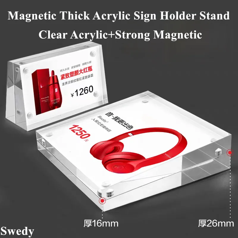 100x70mm Slant Magnetic Table Price Label Card Tags Menu Paper Poster Frame Desktop Acrylic Sign Holder Display Stand
