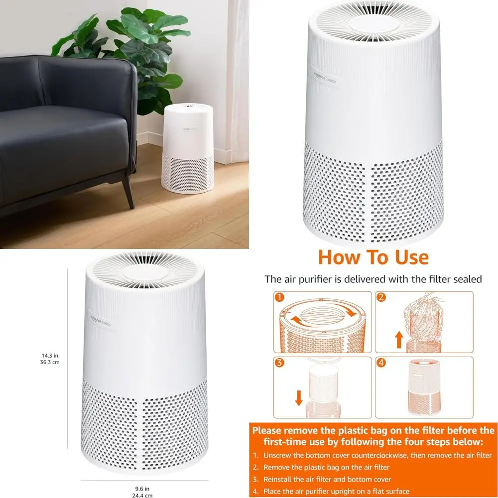 

3-ступенчатый очиститель воздуха с активированным углем, 3 скорости, таймер, режим сна, Energy Star, бесшумная работа, белый цвет, охватывает площадь 1067 кв. футов.