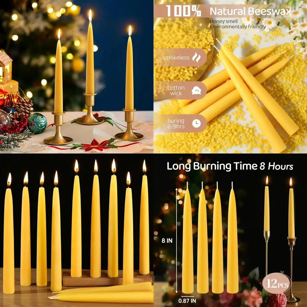 

30 Pack Beeswax Taper Candles, 8 in Dripless Pure White Beeswax Candle Sticks,8 Hours Long Burning Natural Bees Wax Candle for H