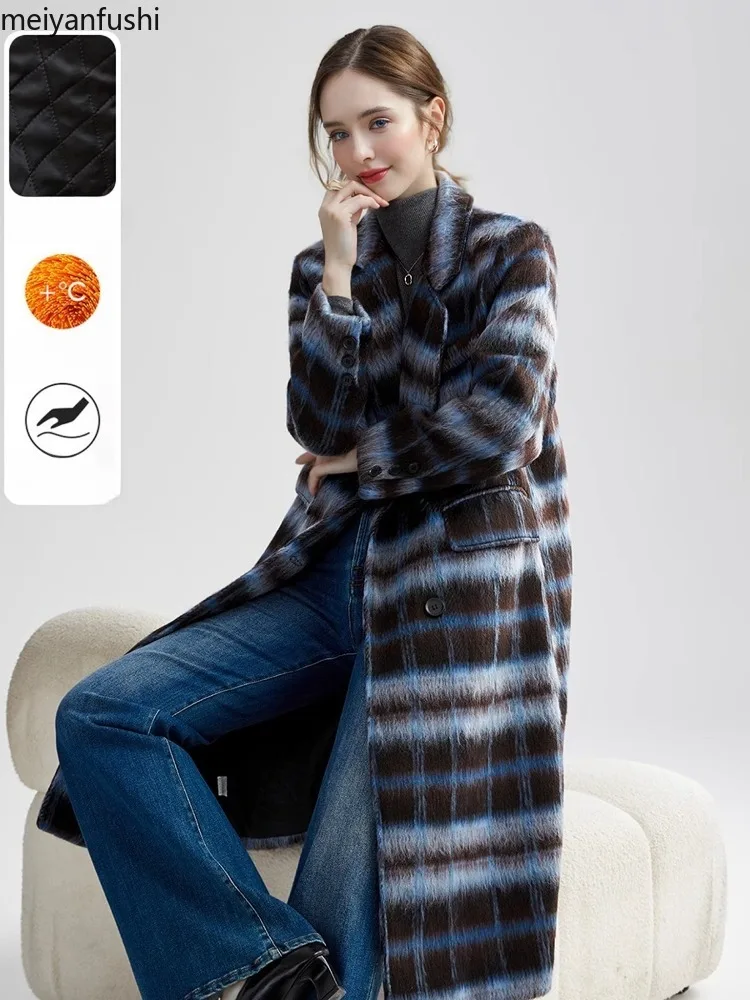 

Advaned Plaid Woolen Coats Women All-match Temperament Chic Long Sleeve High Street Elegant Commuting Autumn Winter Long Sleeve