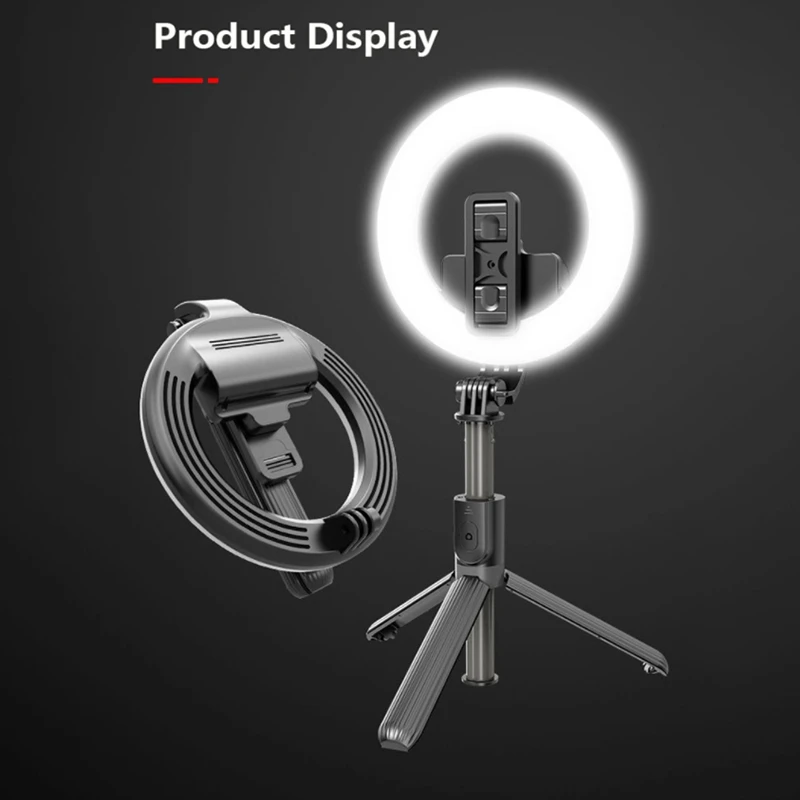 Wireless Bluetooth Selfie Stick Handheld Foldable Extendable Remote Shutter Tripod With LED Ring Photography Light