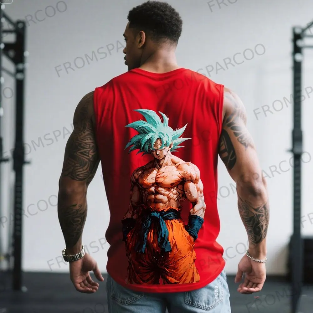 Nuevo Dragon Ball Anime Goku camiseta sin mangas con estampado periférico gimnasio hombres Casual deportes sueltos moda de verano chaleco de algodón puro ins