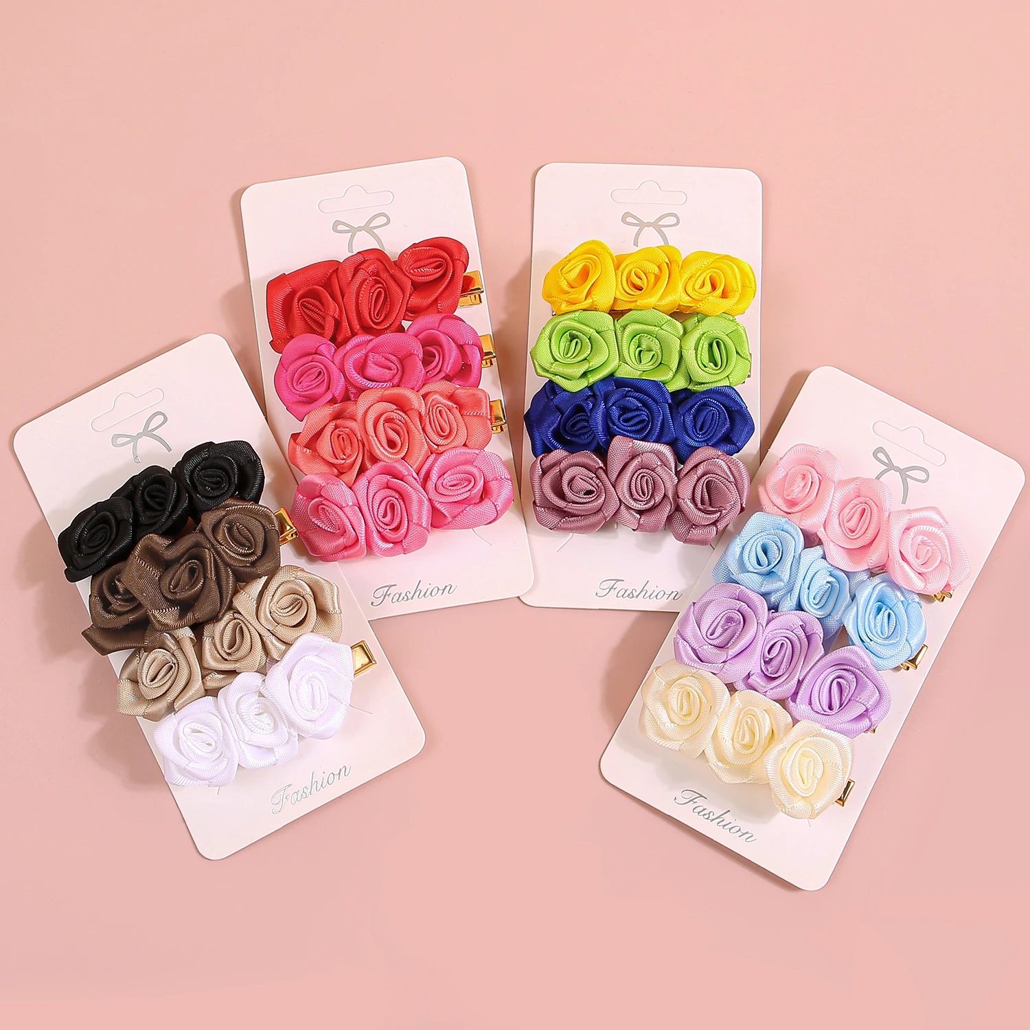 4pcs Cute Flower Hair Clips Satin Floral Barrettes Clips Kids Girls Alloy Hairpins Children Girls Fashion Hair Aceessories Set