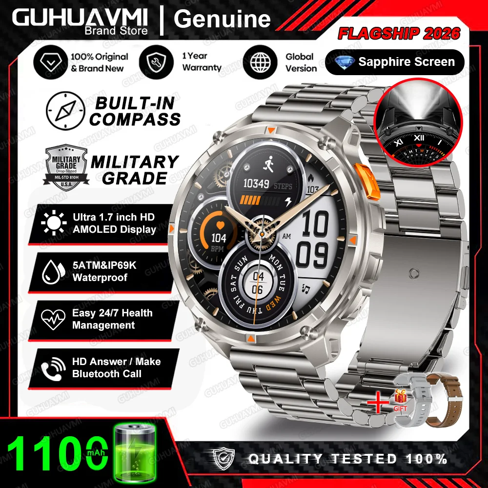 2026 Nieuwe T-Rex3 Pro 1100mAh Batterij Smart Watch GPS-pad 5ATM Waterdicht Sport Run tracker Buiten Kompas Militaire Smartwatch