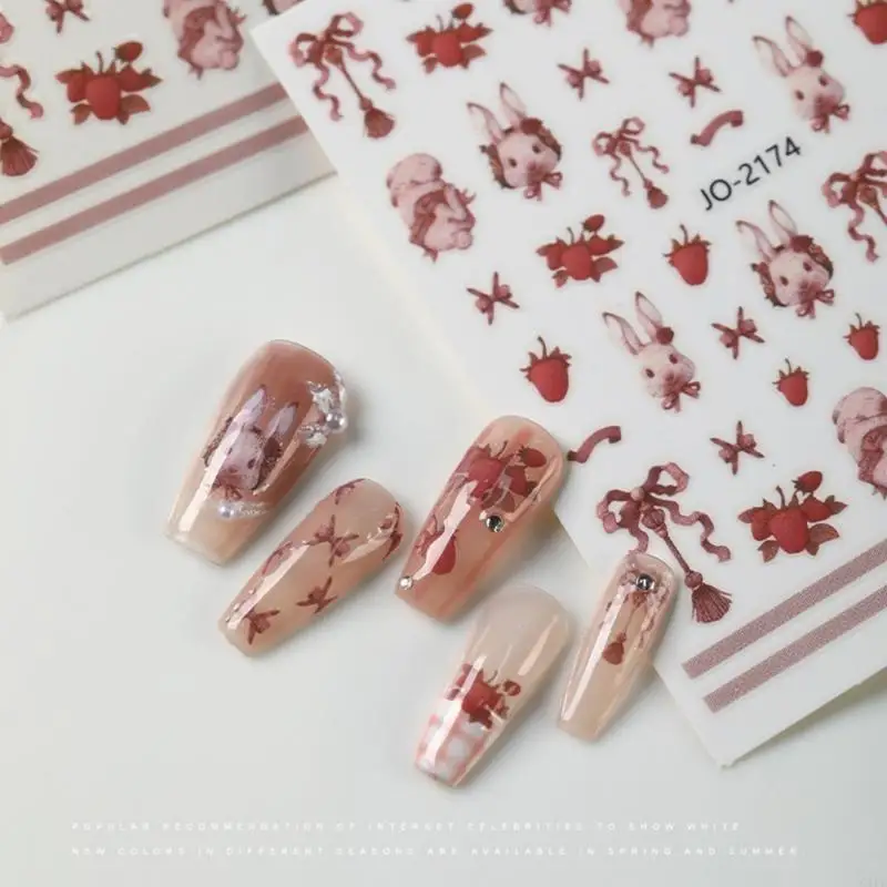 Q1FB lindo dibujos animados calcomanías arte uñas conejo