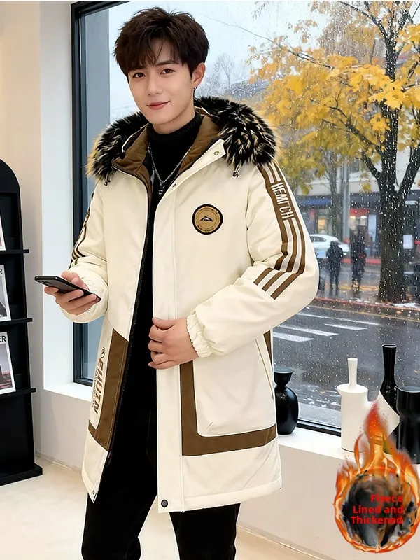 

Мужская зимняя куртка-пуховик Thiened Fce на подкладке с капюшоном средней длины, хлопковое пальто-пуховик, теплое молодежное повседневное модное полиэфирное волокно