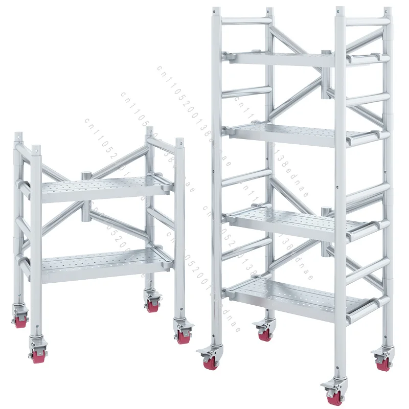 Folding Lifting Scaffold Platform, Thickened Steel Pipe Mobile Horse Stool with Portable Wheels for Construction