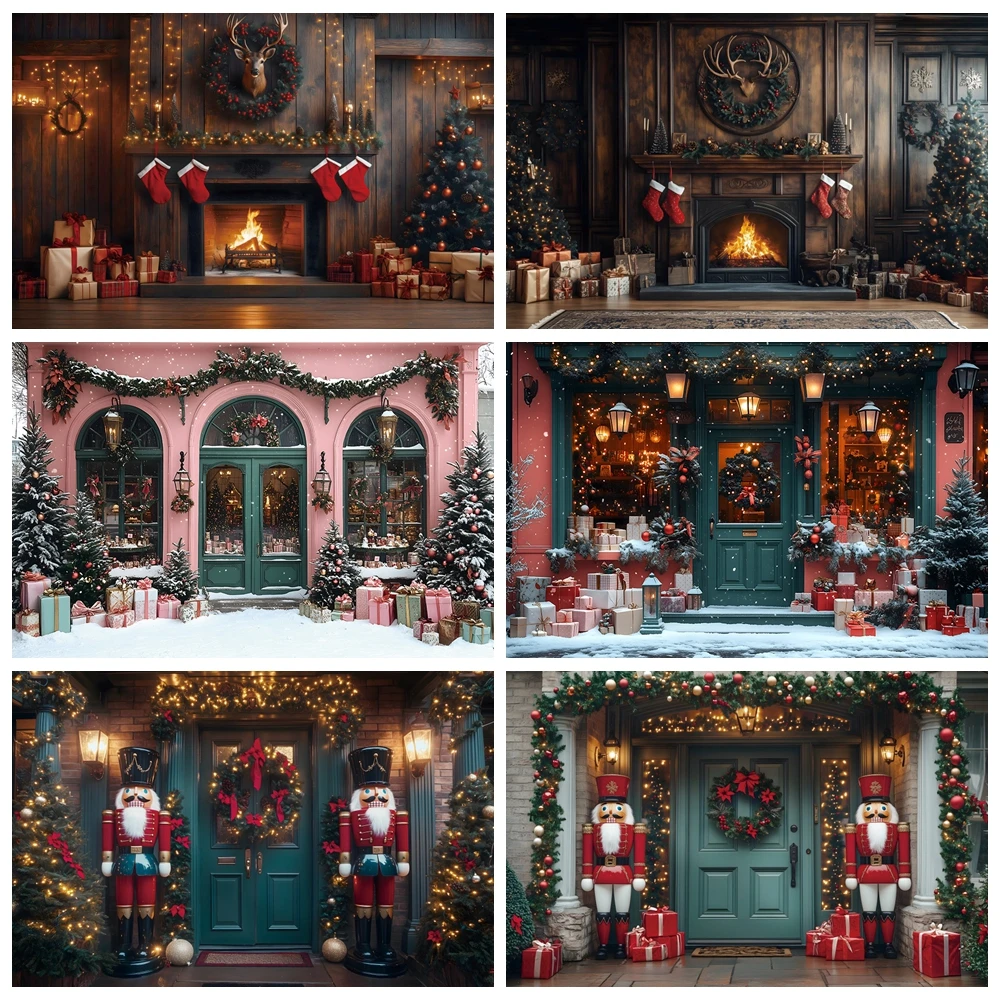 

Christmas Photography Background Winter Xmas Toy Store Wooden Door Nutcracker Decor Holiday Kids Portrait Backdrop Photobooth