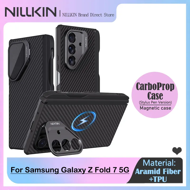 

Для Samsung Galaxy Z Fold 7 5G, магнитный чехол NILLKIN, арамидное волокно + ТПУ, совместимость с MagSafe, подставка для камеры и стилус