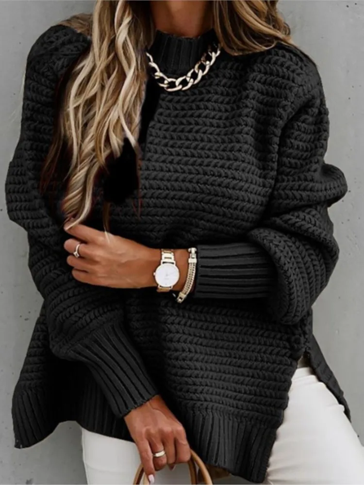 Lady Knit Sweater Fashion Solid O Neck Long Sleeve Pullovers Sweaters Tops For Women Holiday Streetwear Womens Clothing Winter