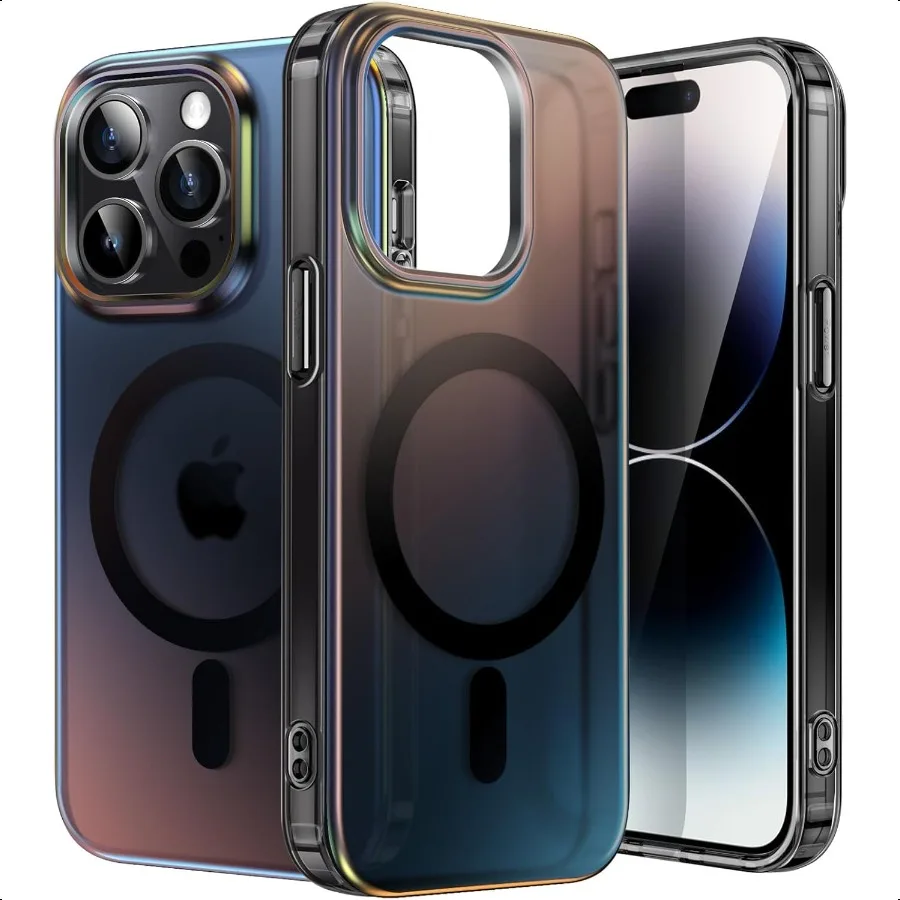 

h Iridescent Case for iPhone 14 Pro 6.1Inch Compatible with MagSafe Cute Unique and Aesthetic Design Colorful Fluorescent Trans