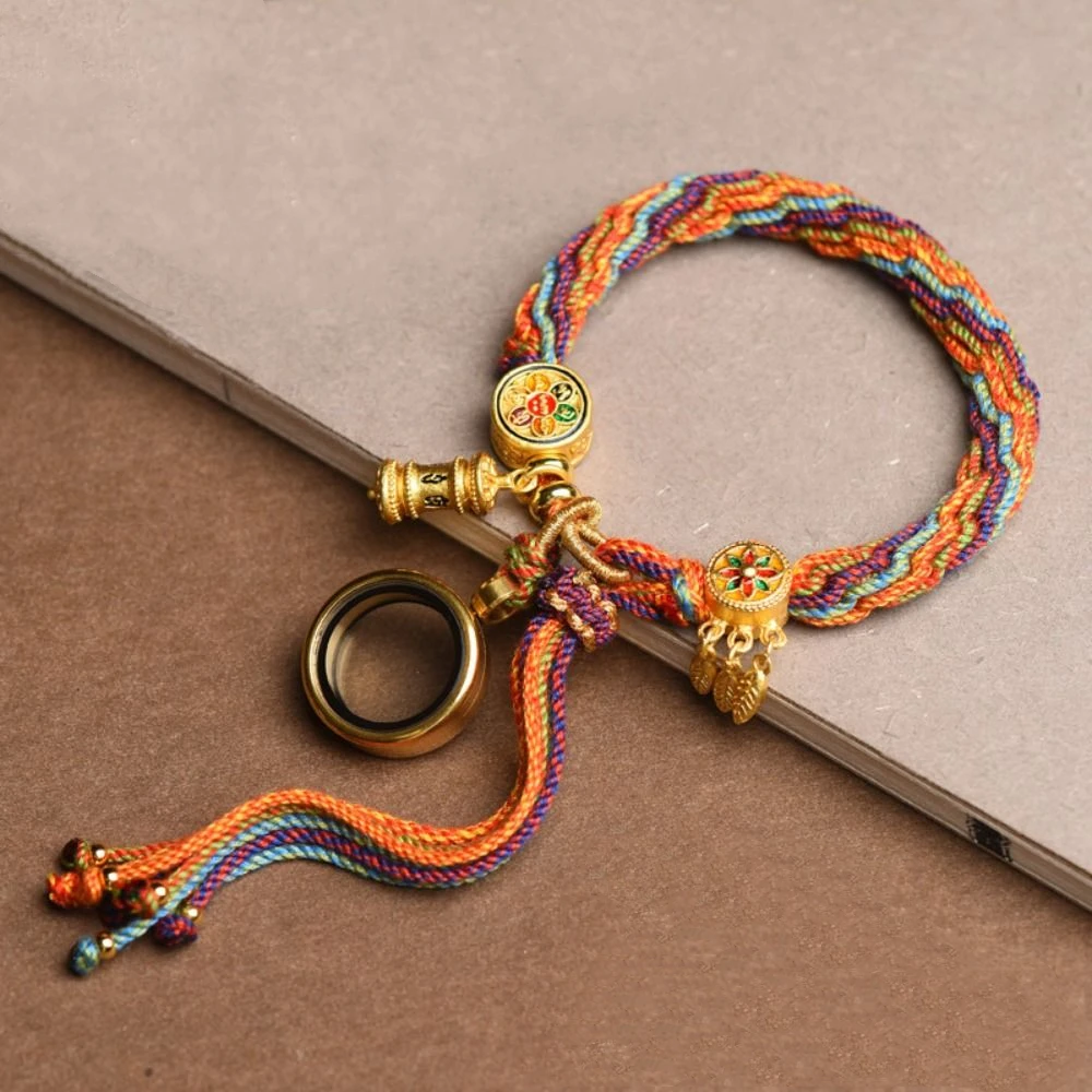 

Hand-woven Tibetan Style Bracelet Green Tara Tangka Fillable Tibetan Bracelet Keepsake Memorial Glass Locket Bracelet Bangle