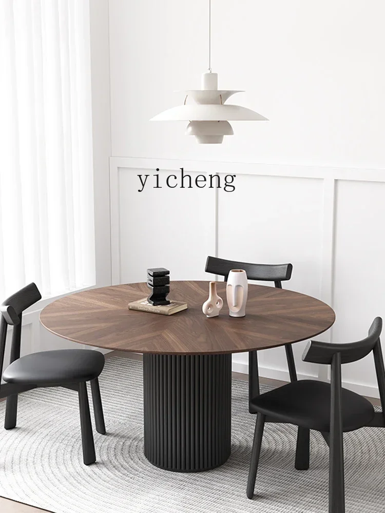 

TQH6.14 round Dining Tables and Chairs Set Walnut Chinese Ancient Style Household Turntable Light Luxury