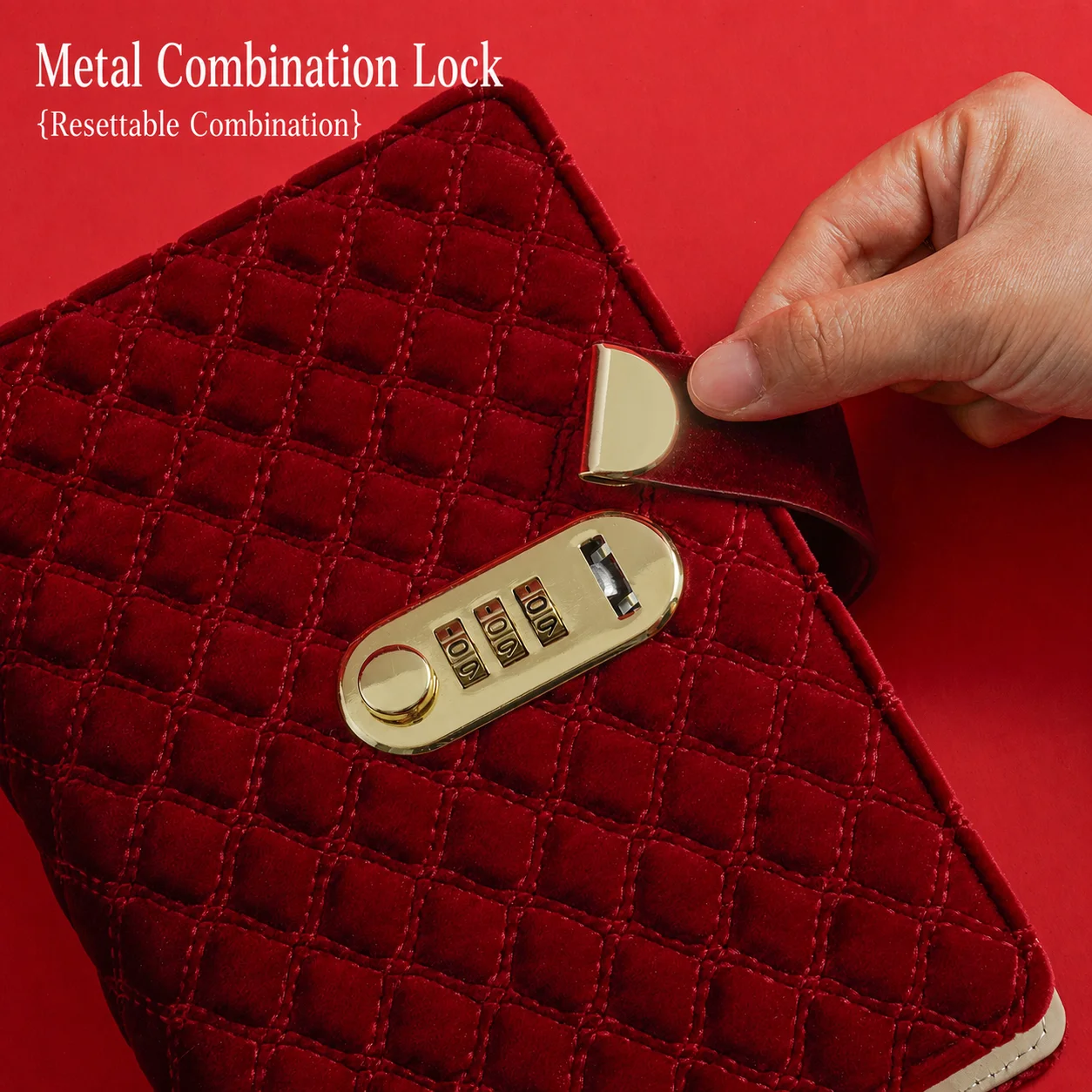 Luxury Portable Velvet Jewelry Storage Album Combination Lock & 5 Removable Zipper Clear Pockets Page For Bangle Storage Booklet