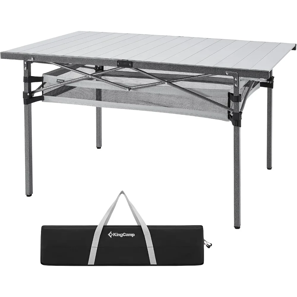 

Spacious Tabletop Area Aluminum Compact Roll 4-6 Person Stable Adjustable Feet Table with Carry Bag for Outdoor Camp Picnic, Bl