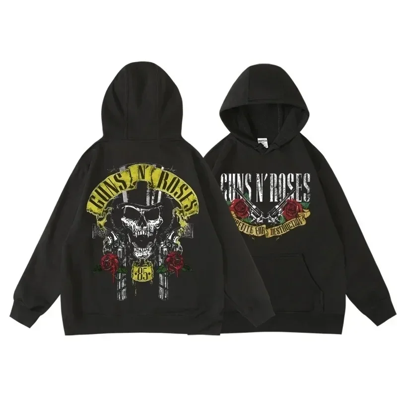 Guns N Roses Rock Band Retro Street Style Print Hoodies Men Women Vintage Sweatshirt Pullover Fashion Clothing Streetwear Hoodie