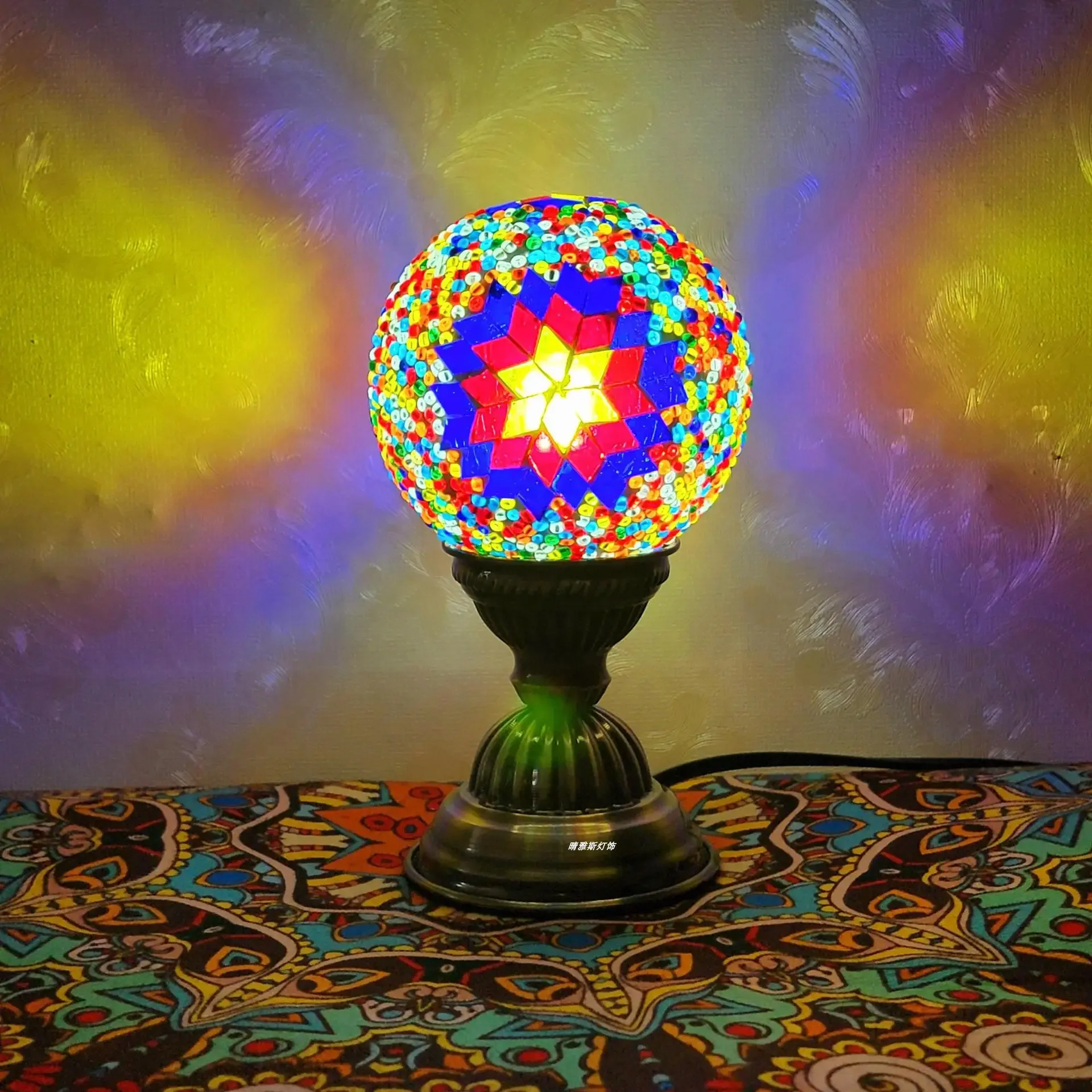 DurableMosaic Desk Lamp Music Morocco Exotic Bedside Ethnic Internet Celebrity Decoration Turkish Round Ball Small Luminous Lig