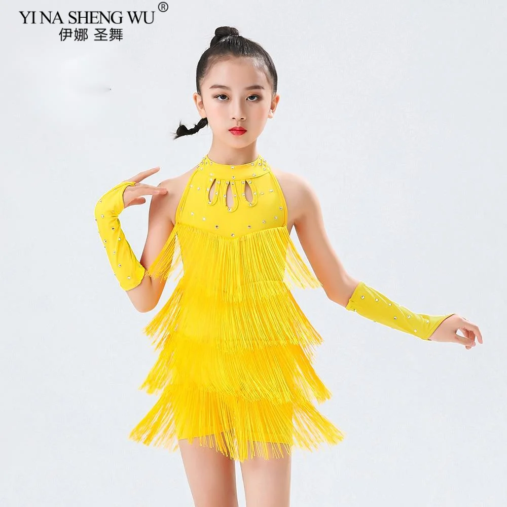 

Детский костюм для латинских танцев, платье с бахромой и пайетками для девочек — профессиональная одежда для соревнований по сальсе, бачету, танго