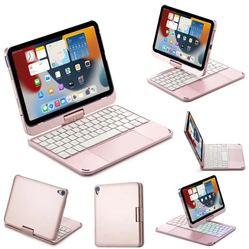 360° Rotatable Bluetooth Keyboard Case for iPad Mini 6 2021 Mini 2024 8.3 Inch RGB Backlight Foldable Stand Protective Cover