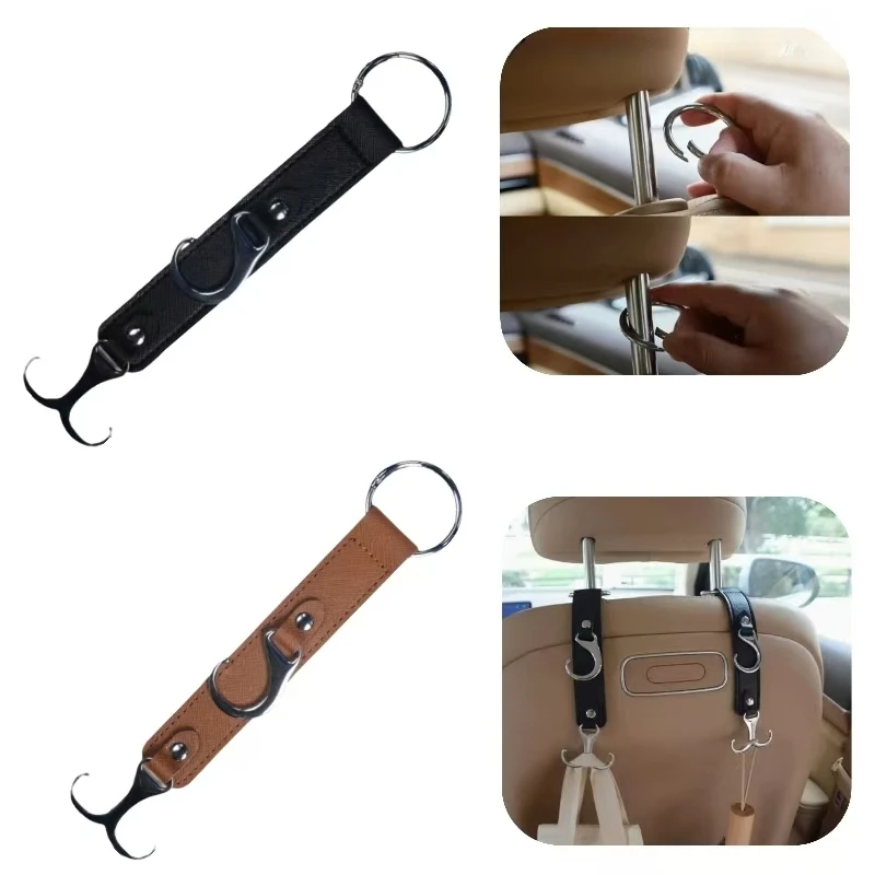 Artificial Leather Car Seat Back Hook Front Seat Headrest Hanger Perfect For Shopping Bags, Coats, Umbrellas Car Seat Accessory