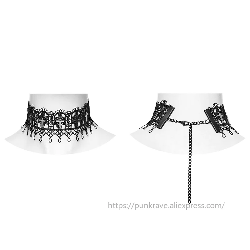 PUNK RAVE Women's Symmetrical Vintage Cross Patterns Hollow Lace Choker Classic Elegant Simple Shape Party Club Accessories view 4