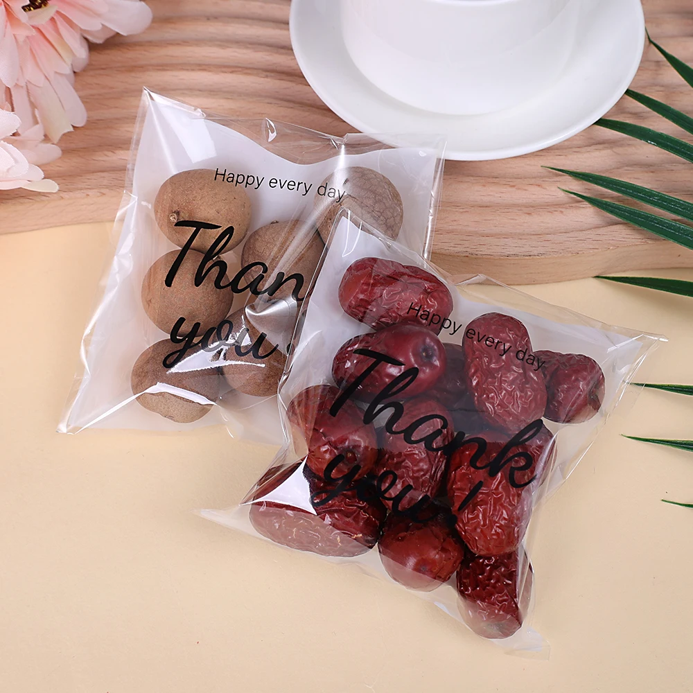 200/100Pcs Thank You Candy Bag Plastic Self-Adhesive Biscuit Snacks Chocolates Lollipop Baking Wedding Birthday Party Gift Bags