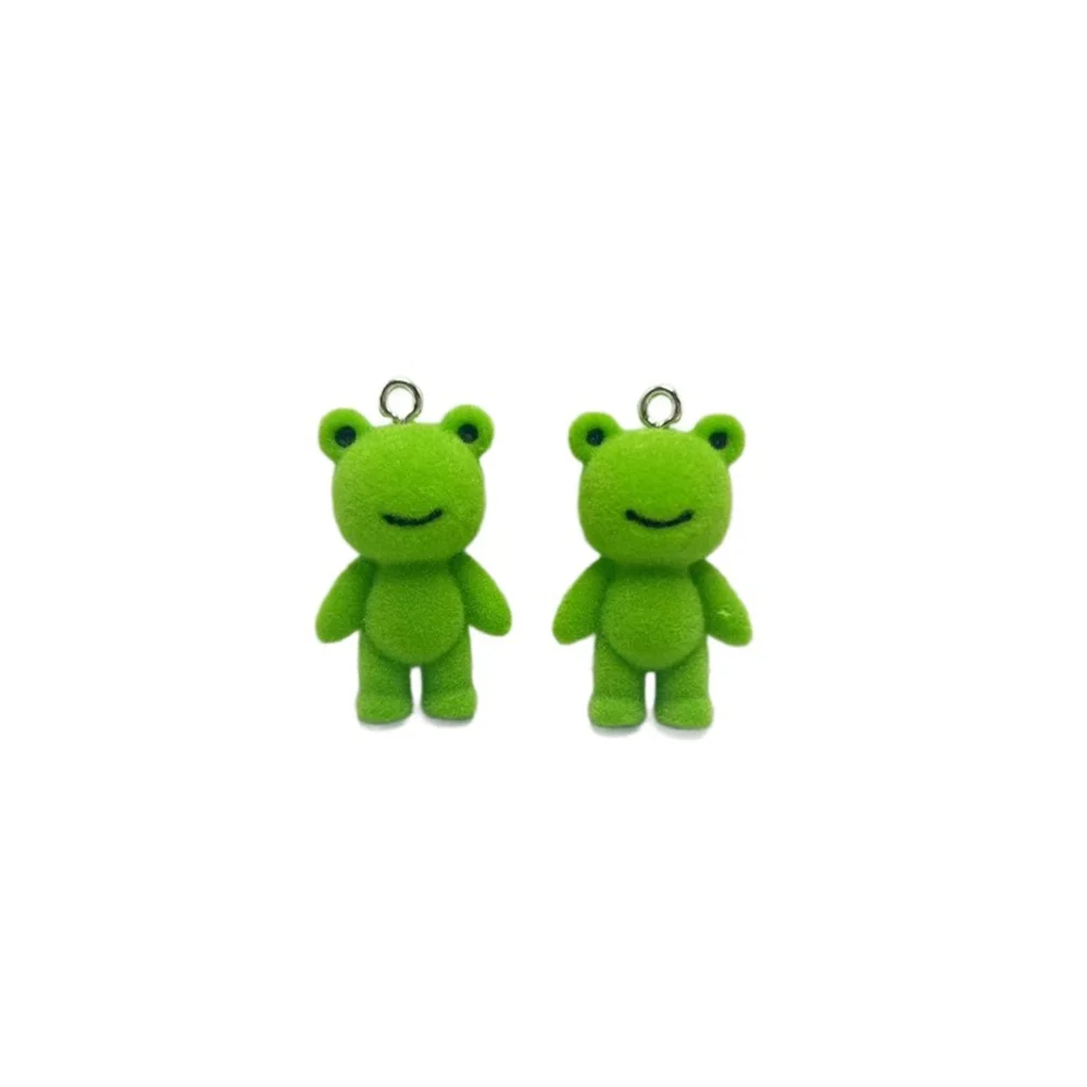 4pcs Cute 3D Flocking Frog Charms Pendant Little Frog Resin Pendant For DIY Car Keyring Earphone Backpack Making Accessories