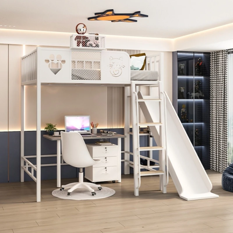 Wrought iron elevated bed sheet upper layer adult children bunk bed attic space saving upper and lower bunk iron frame